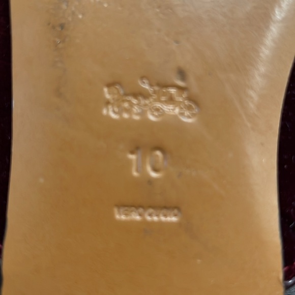 Coach Burgundy Velvet Mules with Gold Accent - Picture 7 of 8